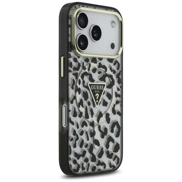Etui Guess Leopard Glitter MagSafe do    iPhone 17 Pro czarny