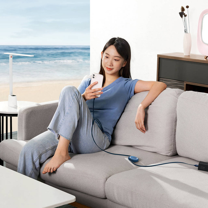 Baseus Bright Mirror 2 zwijany kabel przewód 3w1 USB Typ A - micro USB + Lightning + USB Typ C 66W 1.1m niebieski (CAMJ010103)