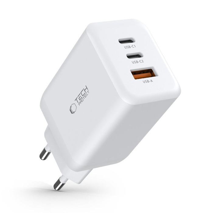 ŁADOWARKA TECH-PROTECT C65W 3-PORT NETWORK CHARGER PD65W/QC3.0 WHITE
