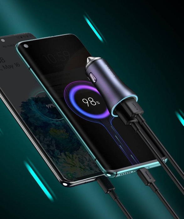 [PO ZWROCIE] Baseus Golden Contactor Pro szybka ładowarka samochodowa 2x USB 40 W Quick Charge SCP FCP AFC + kabel USB - USB Typ C szary (TZCCJD-A0G)