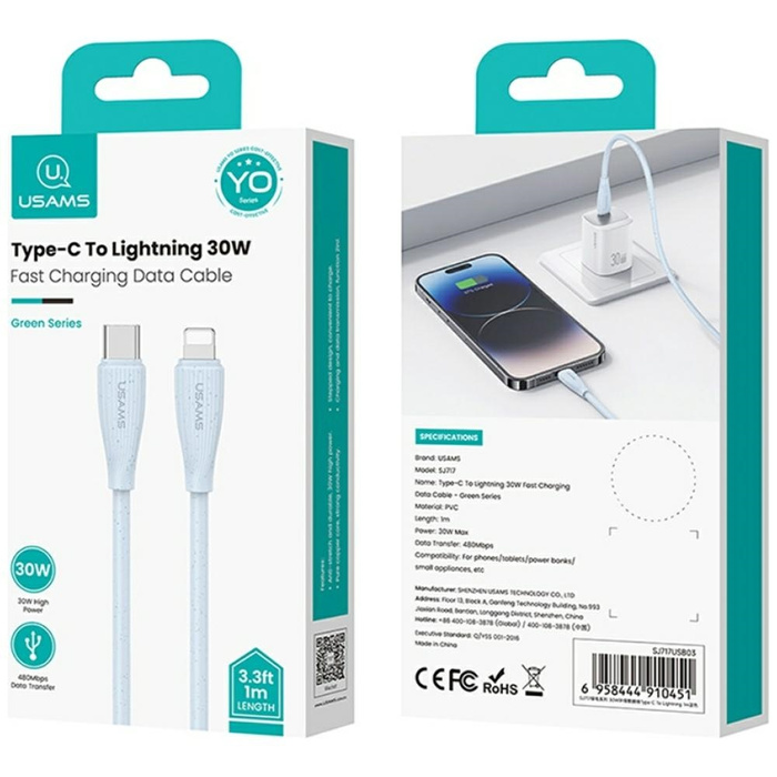 Kabel USAMS Green Series SJ717 30W USB-C do Lightning 1m różowy