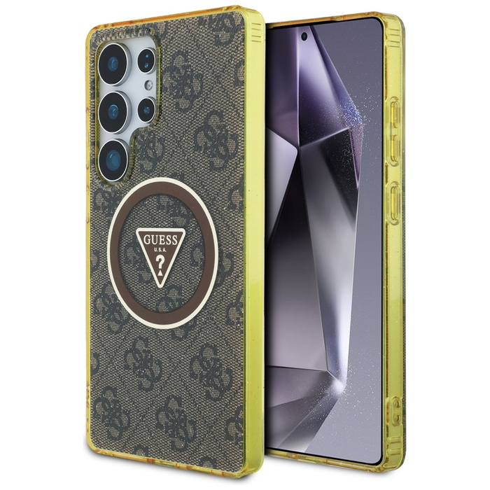 Etui Guess 4G Glitter Triangle Buttons    MagSafe do Samsung Galaxy S25 Ultra brązowy