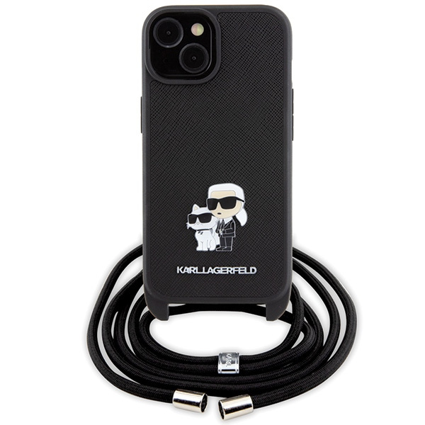 Etui Karl Lagerfeld KLHCP15MSAKCPSK iPhone 15 Plus 6.7" hardcase czarny/black Crossbody Saffiano Metal Pin Karl & Choupette Case