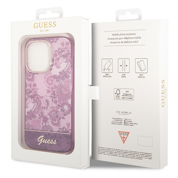 Etui GUESS Apple iPhone 14 Pro Porcelain Collection Różowy Fuksja Hardcase