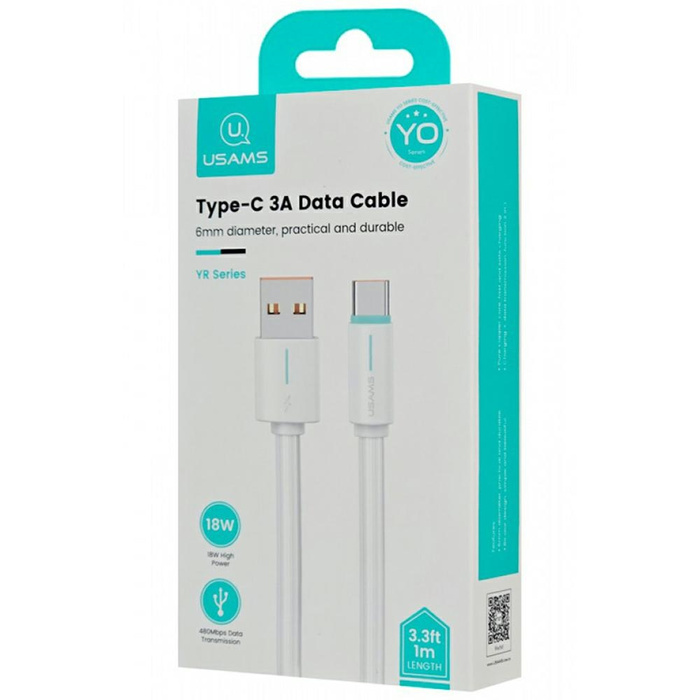 USAMS Kabel USB-C 3A YU Series 1m USB-C/USB-A biały/white SJ732USB02 (US-SJ732 )