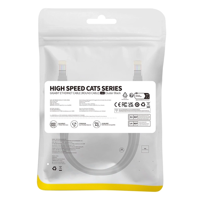 Kabel sieciowy Baseus Ethernet CAT5, 1m (czarny)