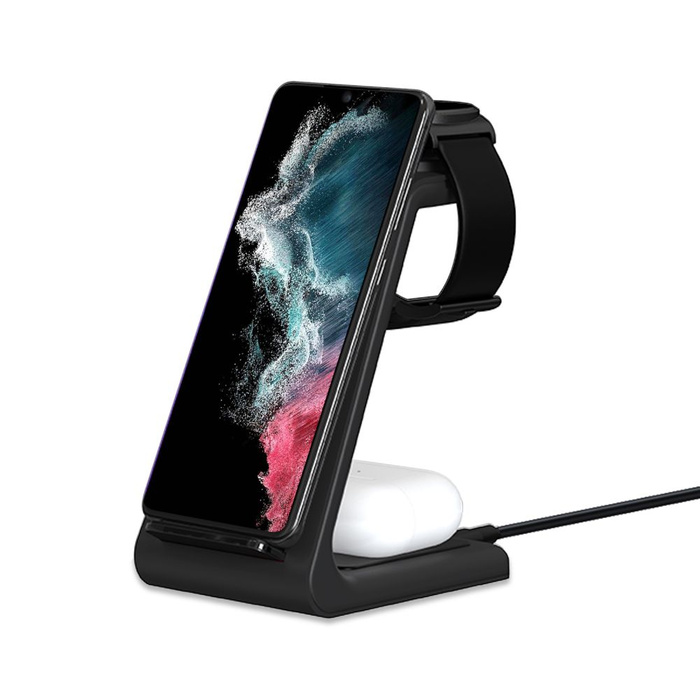 Ładowarka TECH-PROTECT A7 3IN1 WIRELESS CHARGER BLACK Czarna 