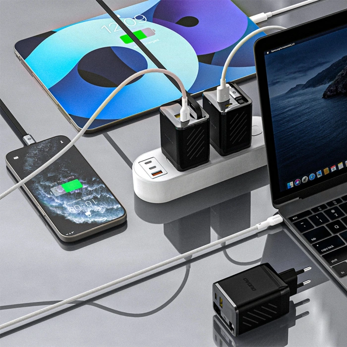 Ładowarka sieciowa Dudao A67EU GaN 67W z wbudowanym zwijanym kablem USB-C Power Delivery Quick Charge - czarna