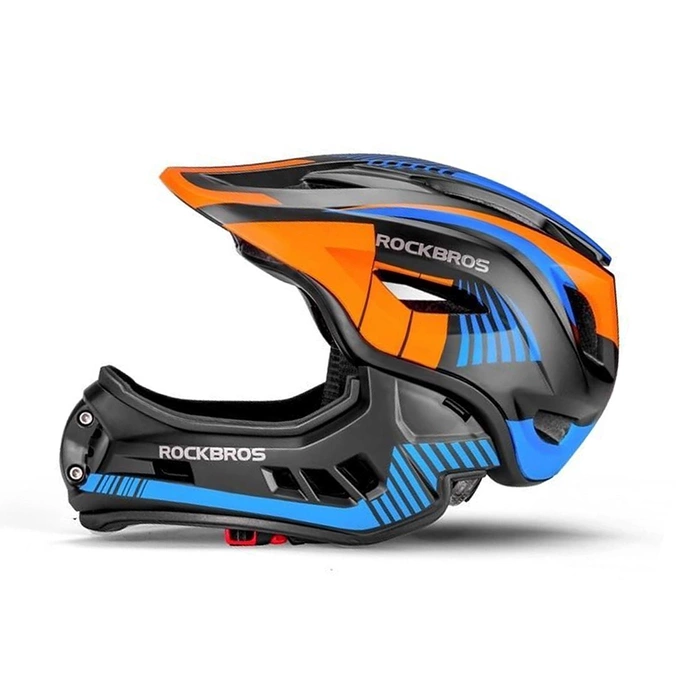 Kask rowerowy Rockbros TT-32SOBL-M dziecięcy z odpinaną szczęką rozmiar M - czarno-pomarańczowy