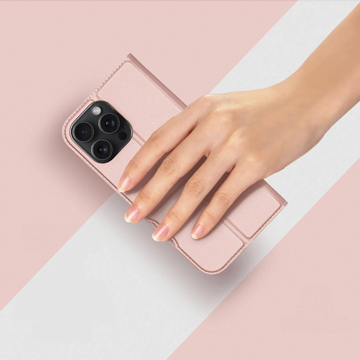 Etui Dux Ducis Skin Pro na iPhone 16 Pro z klapką i miejscem na kartę - różowe