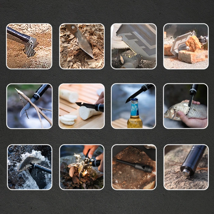 Saperka Wozinsky WSS-211 survival bushcraft wielofunkcyjna nóż zbijak krzesiwo gwizdek harpun - szara