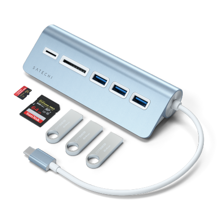 Satechi Aluminium - hub USB-C (czytnik kart micro/SD, 3x USB-A) (blue)