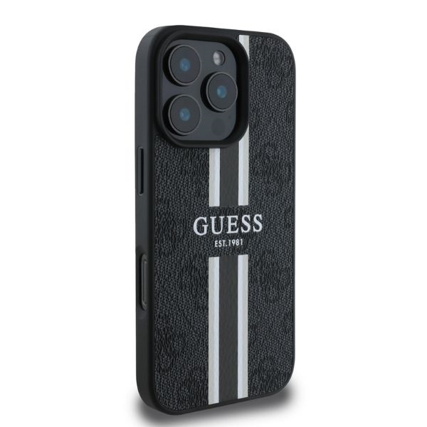 Etui Guess iPhone 16 Pro Max czarny/black MagSafe 4G Printed Stripes
