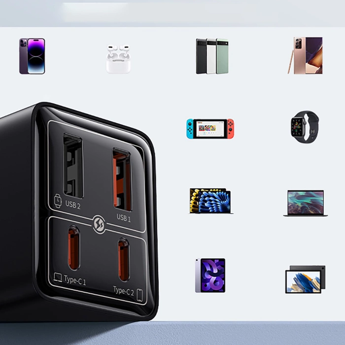 Ładowarka Baseus GaN6 Pro 65W 2 x USB-C 2 x USB-A z czarnym kablem USB-C 100W 1m - czarna