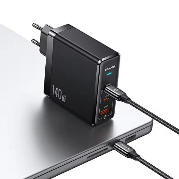 USAMS Ład. siec. 2xUSB-C+1xUSB T52 PD140W PD Fast Charging US-CC168 + kabel U82 USB-C/USB-C US-SJ581 240W czarny/black UM Series UMXLOGTC01