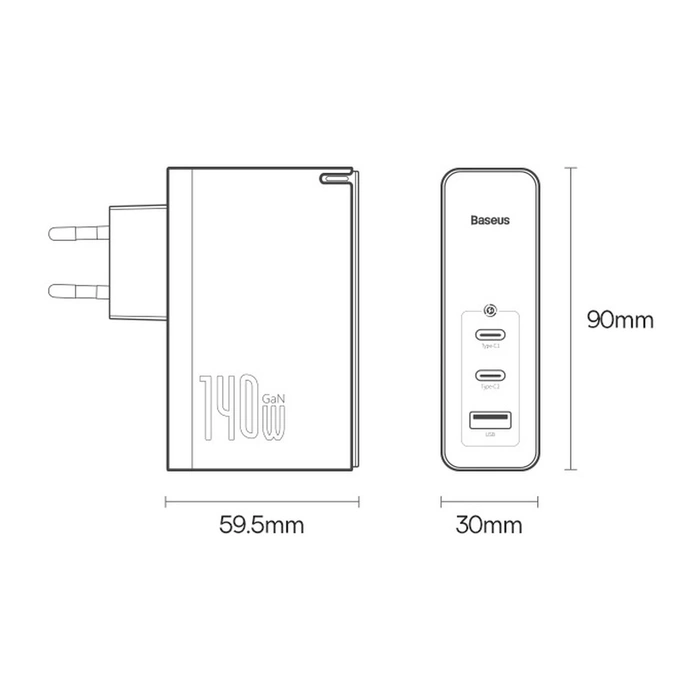 Ładowarka sieciowa Baseus GaN5 Pro 2xUSB-C + USB, 140W (czarna)