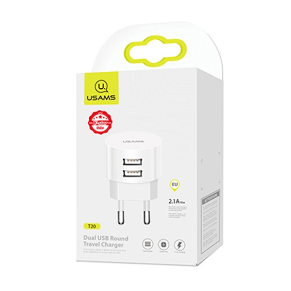Ładowarka sieciowa USAMS 2xUSB 2,1A Fast Charging Biały