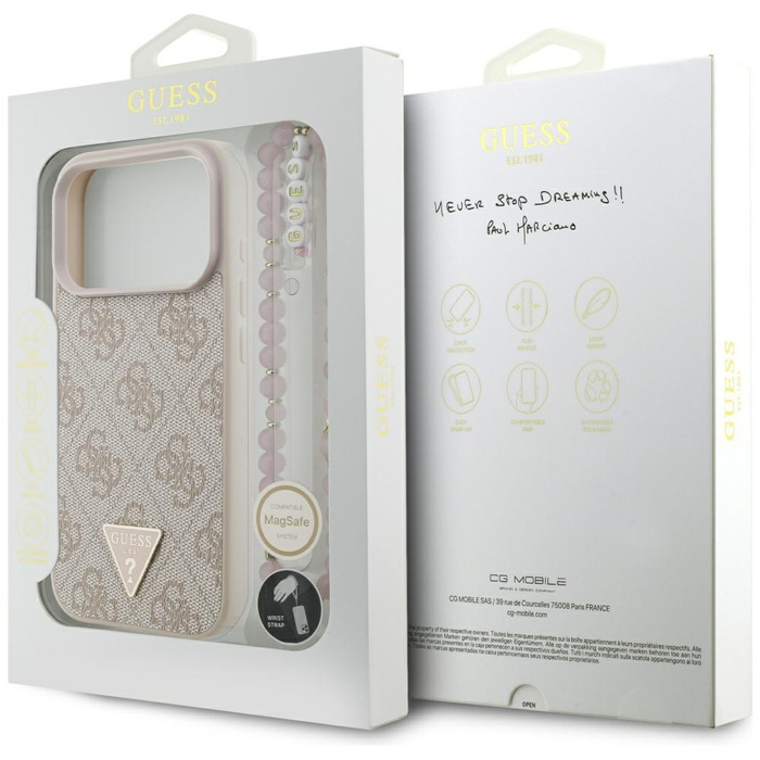 Etui Guess 4G Strap Triangle Logo        MagSafe do iPhone 17 Pro różowy