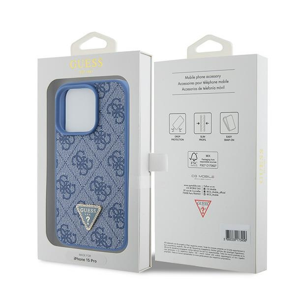 Etui Guess GUHCP15LP4TDPB iPhone 15 Pro 6.1" niebieski/blue hardcase Leather 4G Triangle Strass Case