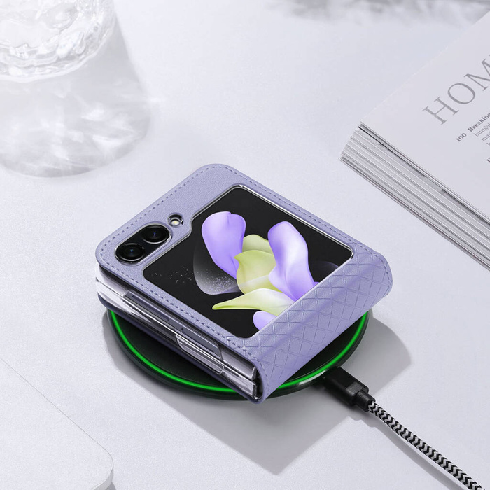 Etui Skórzane etui Samsung Galaxy Z Flip 5 5G z klapką portfel pokrowiec na tył Dux Ducis Bril - fioletowe Case