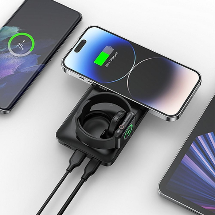 VEGER powerbank 10000 mAh z ładowaniem indukcyjnym kompatybilny z MagSafe PD QC3.0 3A 22,5W MagMulti (W1156) czarny