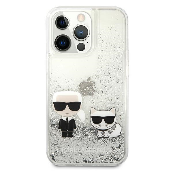 Etui KARL LAGERFELD Apple iPhone 13 Pro Max Liquid Glitter Karl&Choupette Srebrny Hardcase