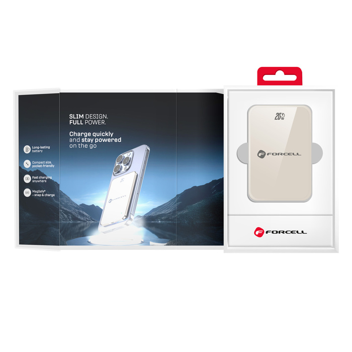 Powerbank zgodny z MagSafe Forcell F-Energy SuperSlim F10K8 QC4.0 PD3.0 15W 10000 mAh tytanowy pustynny 0INT