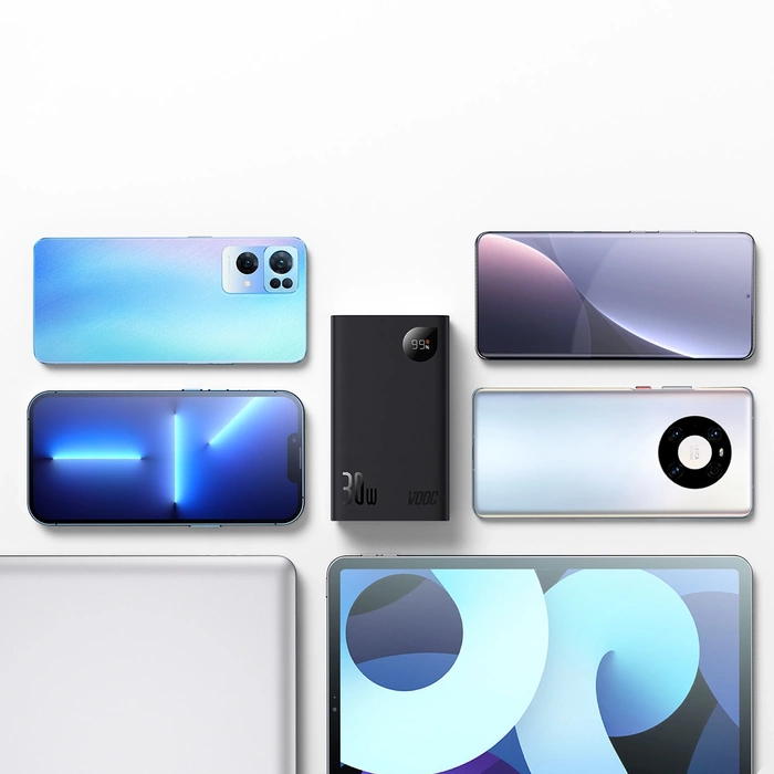 Baseus Adaman2 powerbank z wyświetlaczem cyfrowym 20000mAh 30W 2 x USB / 1x USB Typ C Power Delivery Quick Charge SCP, Oppo Super VOOC czarny (PPAD050101)