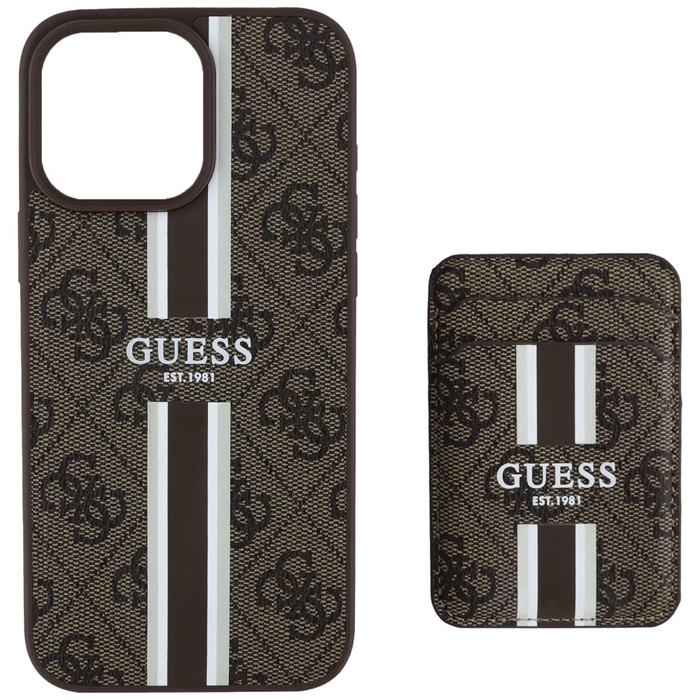 Etui Guess 4G Stripes z portfelem         Magsafe do iPhone 16 Pro Max brązowy