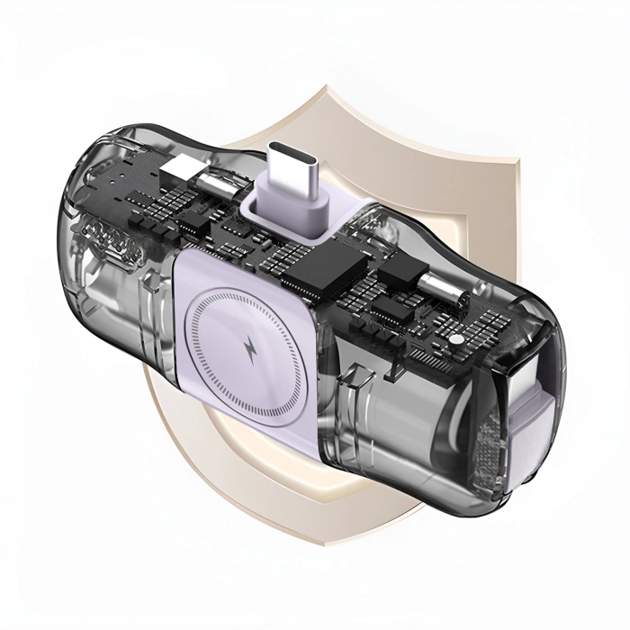 Powerbank Mini Wozinsky WF16-YCS 5000mAh 15W USB-C z wbudowanym kablem USB-C i ładowarką do Apple Watch - fioletowy