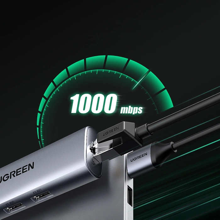 Ugreen wielofunkcyjny HUB 3x USB 3.2 Gen 1 (SuperSpeed USB 5 Gbps) / karta sieciowa RJ45 Ethernet 1000 Mbps Gigabit szary (60812 CM266)