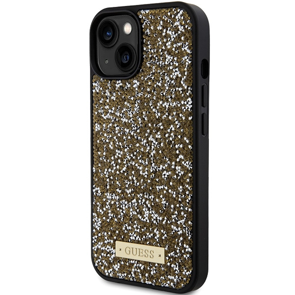 Etui Guess GUHCP15SPFGSBSD iPhone 15 6.1" żółty/yellow hardcase Rhinestone Metal Logo Case