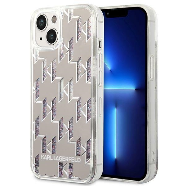 Etui KARL LAGERFELD Apple iPhone 14 Plus Liquid Glitter Monogram Srebrny Hardcase