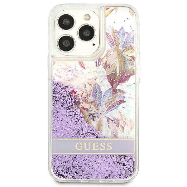 Etui GUESS Apple iPhone 13 13 Pro Flower Liquid Glitter Fioletowy Hardcase