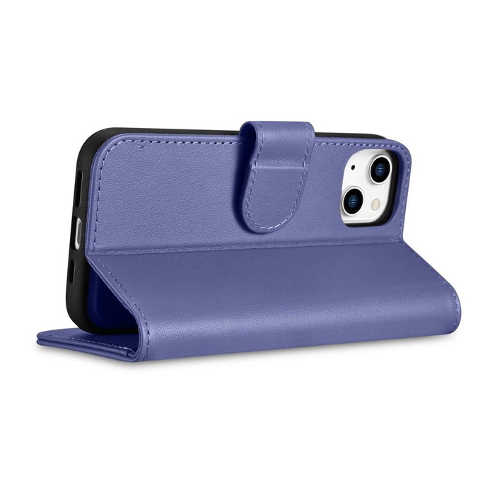 iCarer Wallet Case 2in1 etui iPhone 14 Plus skórzany pokrowiec z klapką Anti-RFID jasnofioletowy (WMI14220727-LP)