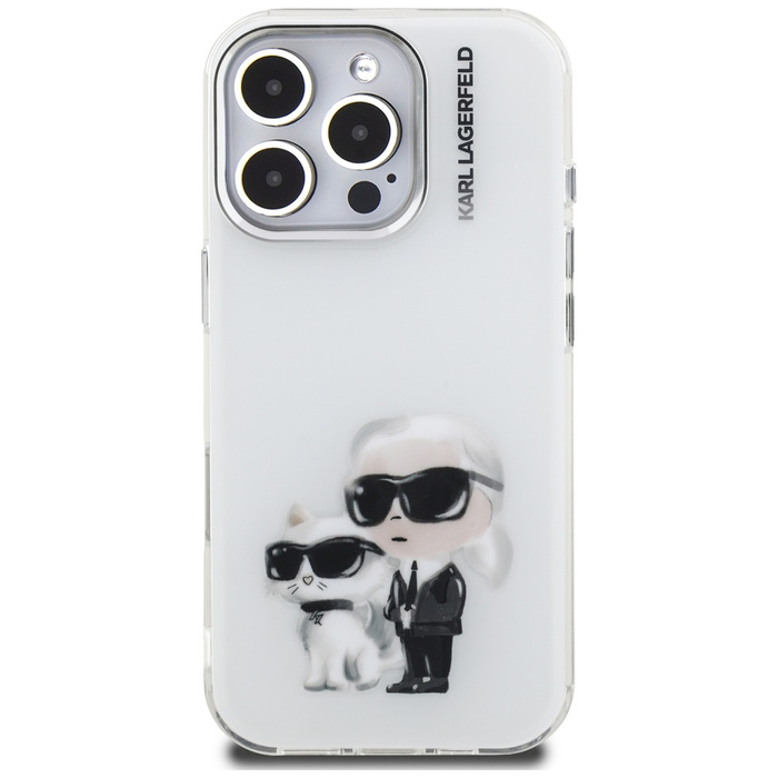 Etui Karl Lagerfeld IML Aquarelle Karl   & Choupette & Logo do iPhone 16 Pro biały