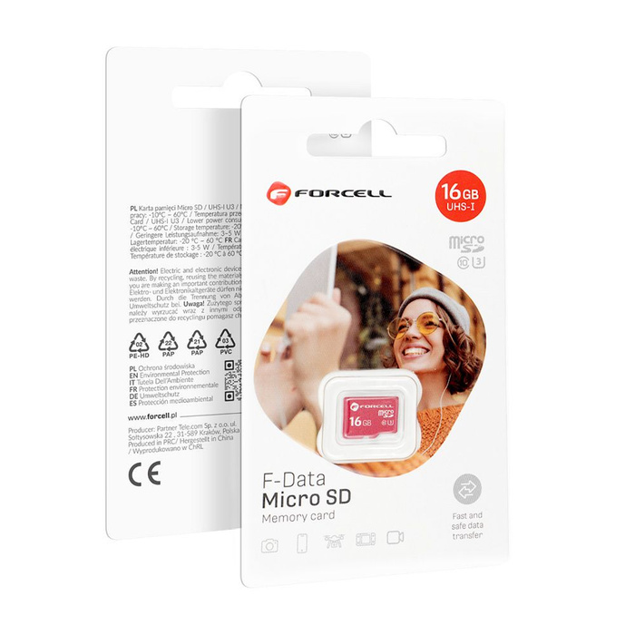 Karta microSD 16GB U3 class 10 Forcell F-Data czerwona