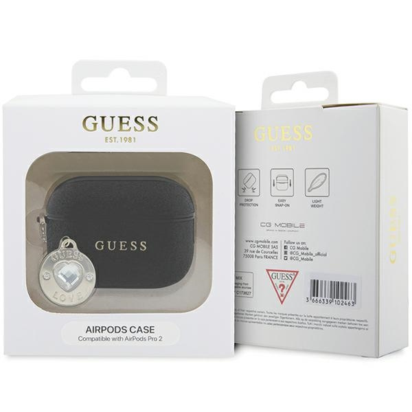 Etui Guess GUAP2PGEHCDK AirPods Pro 2 cover czarny/black Fixed Glitter Heart Diamond Charm Case