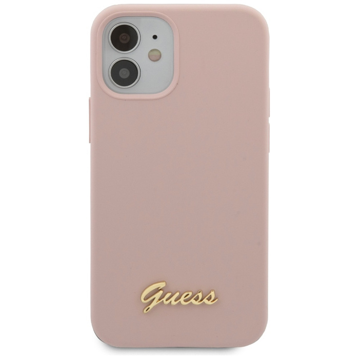 Etui GUESS Apple iPhone 12 Mini Silicone Script Gold Logo Jasnoróżowy Hardcase