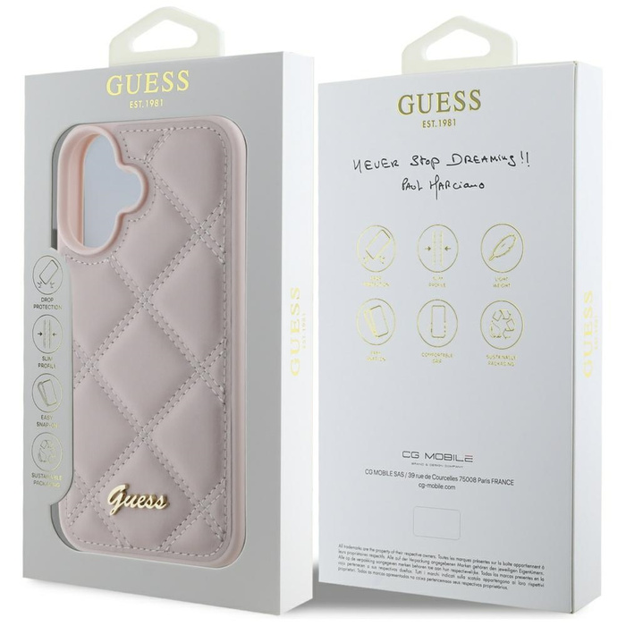 Etui Guess iPhone 16 6.1" różówy/pink hardcase Quiled Metal Logo