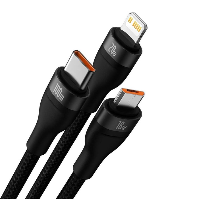 [PO ZWROCIE] Baseus Flash Series II kabel USB Typ C / USB Typ A - USB Typ C / Lightning / micro USB 100 W 1,2 m czarny (CASS030101)