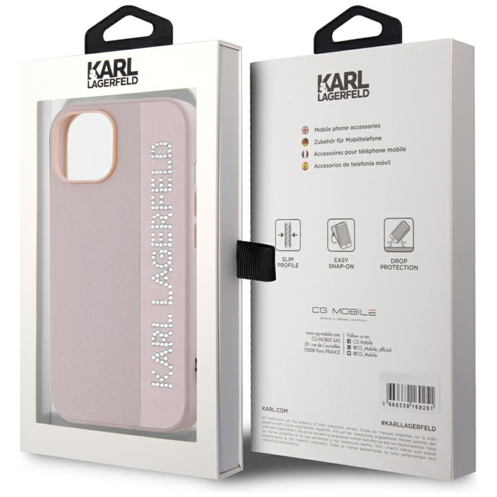 Karl Lagerfeld KLHCP15SPSAKDGCP iPhone 15 / 14 / 13 6.1" różowy/pink hardcase Saffiano Rhinestones & Charm