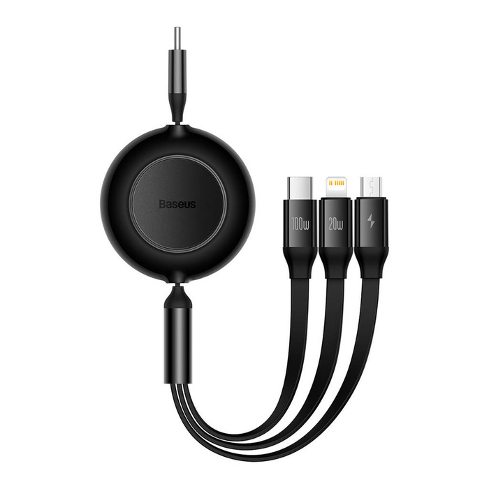 Baseus Bright Mirror 2 zwijany kabel przewód 3w1 USB Typ C - micro USB + Lightning + USB Typ C 3.5A 1.1m czarny (CAMJ010201)