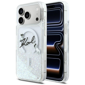 Etui Karl Lagerfeld Liquid Glitter Karl  Script Logo MagSafe do iPhone 17 Pro Max przezroczysty