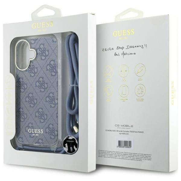 Etui Guess iPhone 16 6.1" niebieski/blue hardcase Crossbody Cord 4G Print