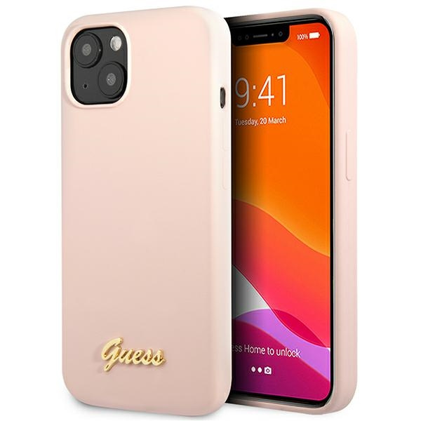 Etui Guess Guhcp13mlslmglp iPhone 13 6,1" Jasnoróżowy/light Pink Hardcase Silicone Script Gold Logo Case