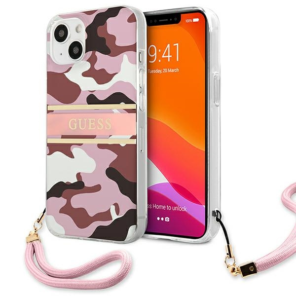 Etui GUESS Apple iPhone 13 Camo Strap Collection Różowy Hardcase