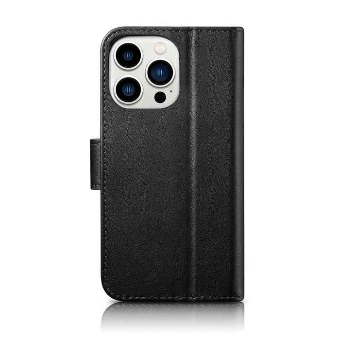 iCarer Wallet Case 2in1 etui iPhone 14 Pro skórzany pokrowiec z klapką Anti-RFID czarny (WMI14220726-BK)