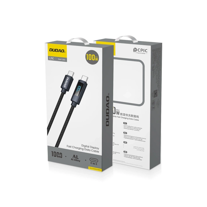 Kabel Dudao L7C USB-C - USB-C 100W z wyświetlaczem LED 1m - czarny