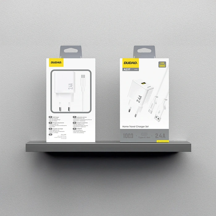 Ładowarka sieciowa Dudao A23TEU 2.4A GaN USB-A z kablem USB-A - USB-C - biała